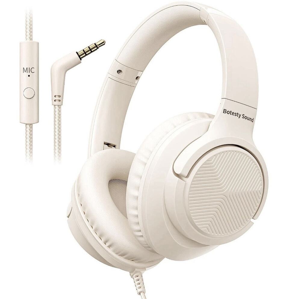 Botesty Sound Wired Headphones Over Ear Foldable White 3.5mm Plug In
